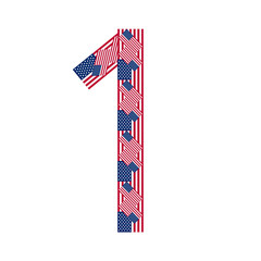 Number 1 made of USA flags on white background