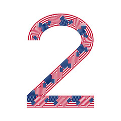 Number 2 made of USA flags on white background