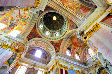 Interior of Cathedral Saint Nicholas in Ljubljana - Slovenia - obrazy, fototapety, plakaty