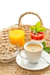 Breakfast with coffee and orange juice