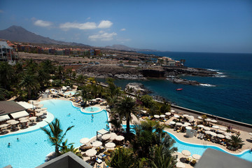 Fototapeta premium Hotel landscape with pools on Canary island Tenerife