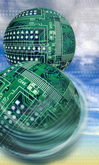 Round Circuit Boards In Sky.