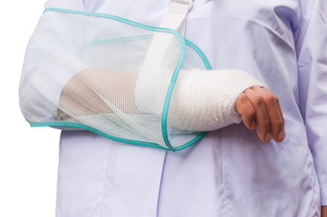 Fototapeta premium Healthcare wounded hand, bandages, woman in the hospital, health