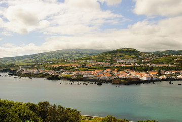 Fototapeta na wymiar View to Horta, biggest city of Faial island, Azores