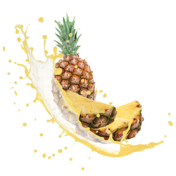Pineapple with splash isolated on white