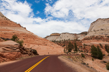 Road through Zion national park in Utah