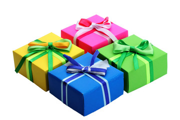 bright gifts with bows isolated on white
