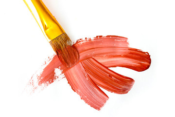 Abstract gouache paint and brush, isolated on white