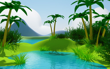 Obraz premium cartoon 3d tropical jungle landscape