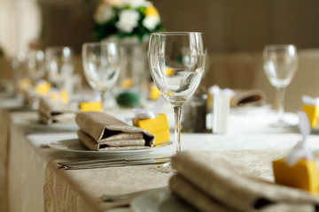 Empty glasses in restaurant