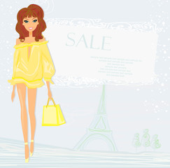 beautiful women Shopping in Paris - vector card