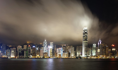 Fototapeta premium Hong Kong city night with cloud in panorama