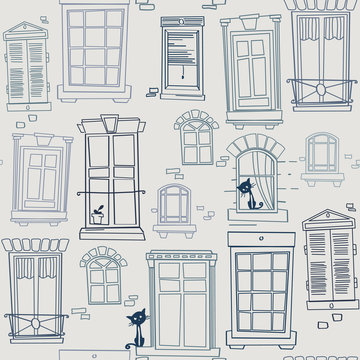 Illustration with windows, seamless pattern