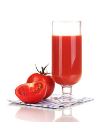 Tomato juice in glass isolated on white