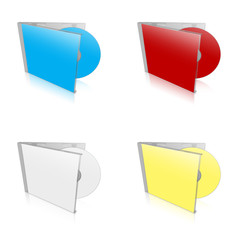 Blank CD with blue, red, white, yellow cover on white backgroud