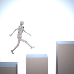 Businessman jumping up to a higher cube