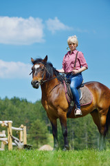 happy woman  ride  horse