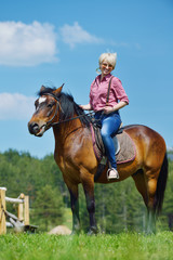 happy woman  ride  horse