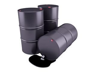 Barrels of oil on white background. 3D render clipart