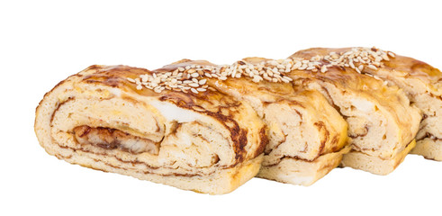 Omelet Maki Sushi - Roll made of Smoked Eel inside. Topped with