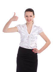 Happy smiling business woman showing thumbs up gesture