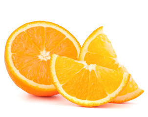 Orange fruit half and two segments or cantles