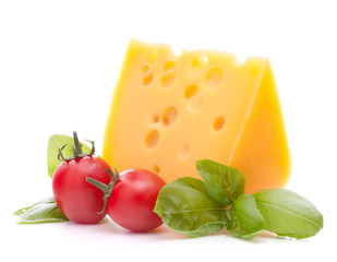 Cheese and basil leaves still life