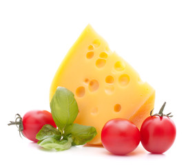 Cheese and basil leaves still life
