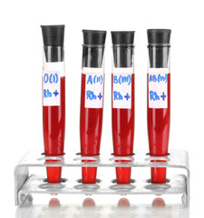 Test-tubes with blood isolated on white