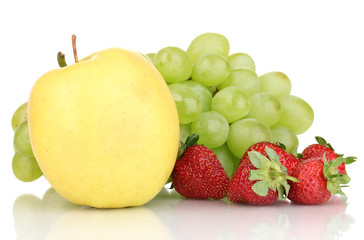 Mix of ripe sweet fruits and berries isolated on white
