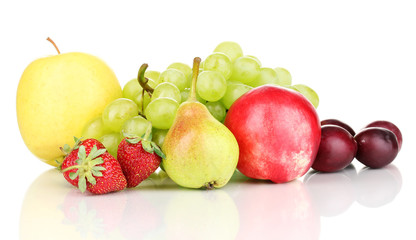 Mix of ripe sweet fruits and berries isolated on white