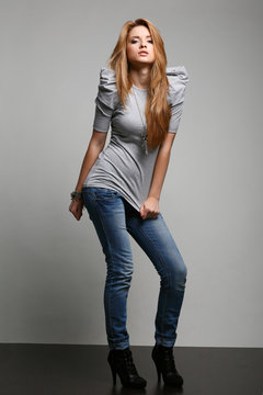 Fototapeta A photo of beautiful girl is in fashion style, glamur