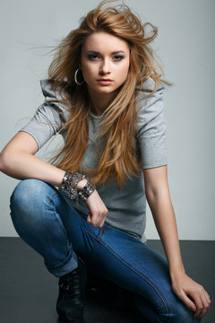 Fototapeta A photo of beautiful girl is in fashion style, glamur