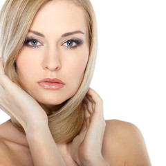 Beautiful white-headed girl, isolated on a white background