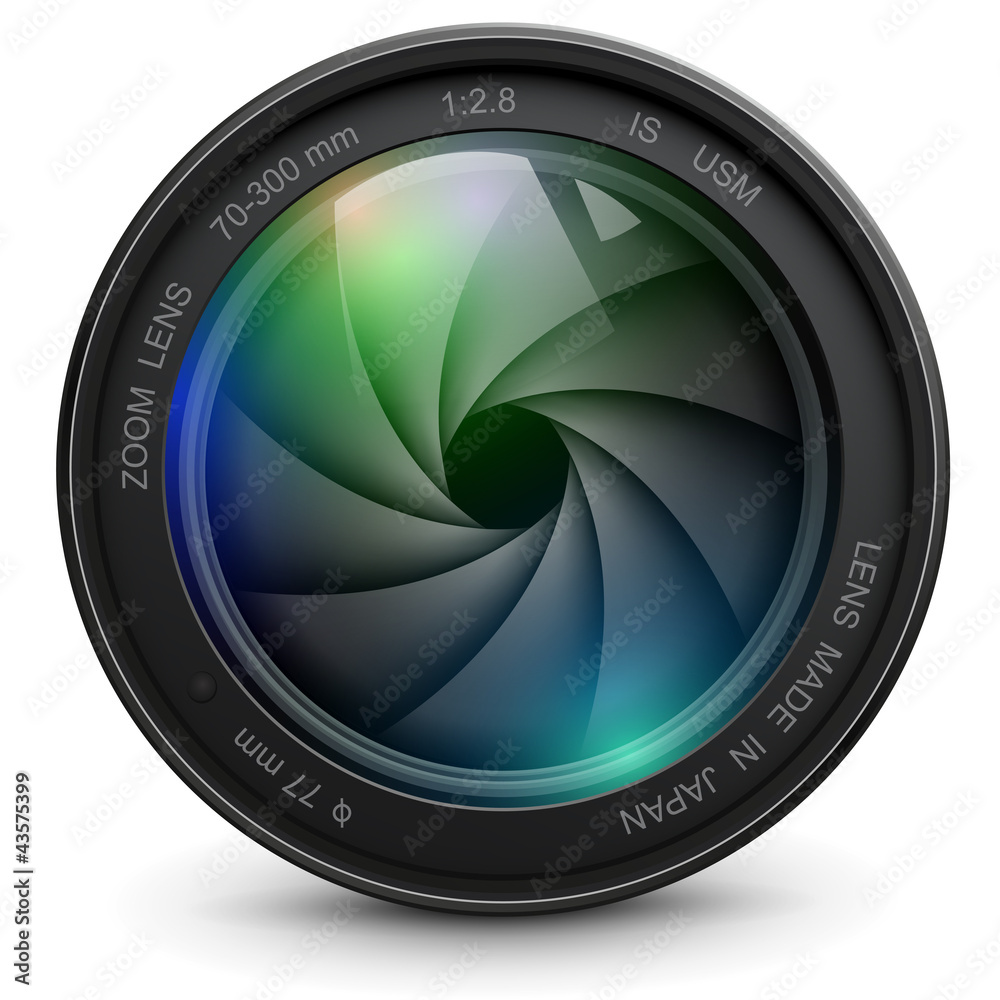 Poster camera photo lens with shutter.