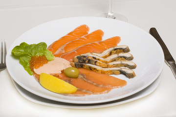 Fish platter with salmon caviar