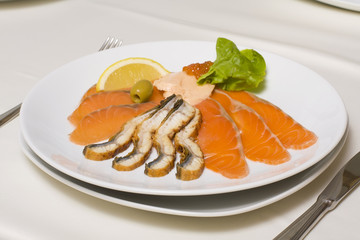 Fish platter with salmon caviar