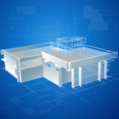 Architectural background with a 3D building model