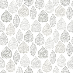 Seamless stylish leaf pattern. Grey on white. Vector
