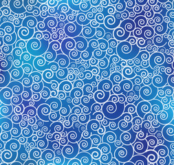 Seamless blue curl pattern. Vector background