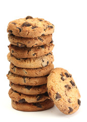 Chocolate chips cookies isolated on white.