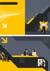 Yellow template for advertising brochure with business people