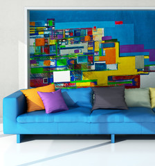 Couch with an artwork