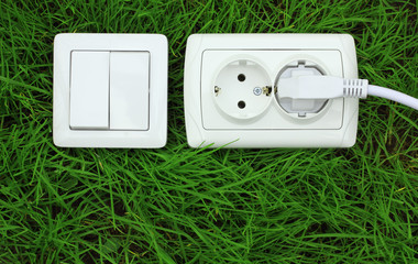 power receptacle and light switch on a green grass