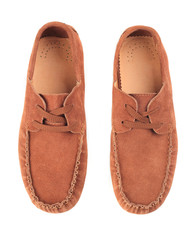 Pair of brown male moccasins over white background
