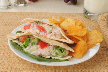 Tuna sandwich on pita bread