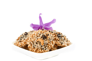 Thai style cereal cracker on white background