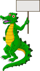 Fototapeta premium funny crocodile cartoon with blank sign