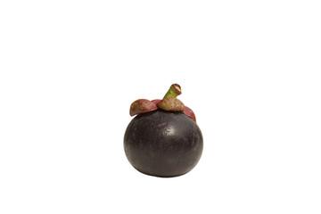 Mangosteen fruit and cross section showing the thick purple skin