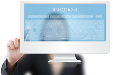 business lady pushing keyboard button.